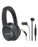 Bose QuietComfort SC Wireless Over-Ear Active Noise Canceling Headphones (Black) 884367-0900 with Soft Case + JBL T110 in Ear Headphones Black