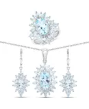 19.18 Ct. Genuine Blue Topaz .925 Silver 3 Piece Jewelry Set (ring Earring & Pendant W Chain)
