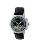 Heritor Automatic Aura Men's Semi-Skeleton Leather-Band Watch - Silver/Black