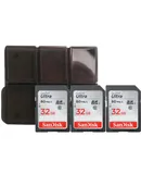 3x SanDisk 32GB SDHC Ultra 80MB/s Memory Card with Memory Card Holder