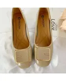 Patent leather soft sole women's shoes 2024 new style medium heel thick heel non-slip shallow mouth versatile work women's shoes loafers