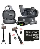 Hollyland LARK MAX 2 ULTIMATE COMBO 2-Person Wireless Lavalier Microphone System for Cameras and Mobile Devices (Space Gray) + Vivitar 13 Inch Foldable Pocket Tripod with Wireless Remote and Smart Phone Bracket + 16GB Transcend MicroSD Memory Card
