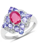 3.06 Carat Genuine Glass Filled Ruby White Topaz 925 Silver 3 Pc Jewelry Set