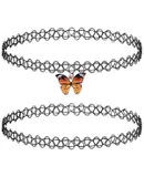 Tattoo Choker Necklace - 2 Pieces Butterfly Necklace Retro Choker Necklace