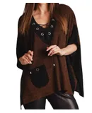 Angel V-Neck Tie Up Poncho In Brown