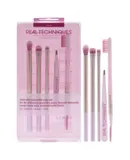 Naturally Beautiful Eye Set by Real Techniques for Women - 5 Pc Tapered Shadow Brush - 355, Brow Highlighter Brush - 354, Flat Liner Brush - 326, Brow Duo Brush - 353, Fine Point Tweezer