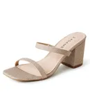 J. Adams Stormi Heeled Sandals Women Dressy Summer Flat Mules- Square Toe Double Band Low Block Heel Sandals