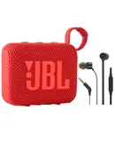 JBL Go 4 Portable Wireless Bluetooth Speaker (Red) + JBL T110 in Ear Headphones Black