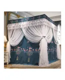Bed canopy bedroom mosquito net, dustproof bed curtain in princess style with 4 pole support, easy to all darkening bed canopy