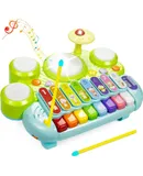 Marstone Musical Toys for Toddlers 1-3, Xylophone Toddlers Drum Set Music Toys with Lights, Early Educational Learning Toy Gifts,Green
