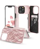 Apple 14 mobile phone case, mirror with stand, card insertable mobile phone case Gold