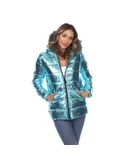 Women's Metallic Puffer Coat with Hoodie