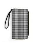 Black White Grey Simple Scott Plaid Tartan Buffalo Check Wallet for Womens PU Leather Zip Around Wallers Clutch Wristlet Travel Long Purse