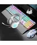 AULA F2088  Mechanical Gaming Keyboard,Rainbow LED Backlit,white mixed light Glossy black switches + mechanical macro mouse + headphones