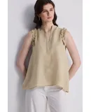 Sleeveless Hemp Top with Ruffles in Neutral Beige
