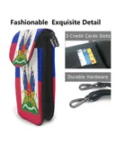 Haiti Haitian Flag Coat Of Arms Red Pu Leather Crossbody Phone Bag Card Slots Flip Phone Purse With Adjustable Strap 7.6x4.9inch
