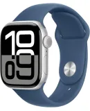 Apple Watch Series 10 (GPS) 42mm Aluminum Case with Denim Sport Band - S/M - Silver - (2024)