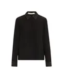 alice + olivia Willa Oversized Button Down Shirt with Grommet Detail, Black