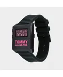 Reloj Tommy Hilfiger Hombre | Coleccion Rubbermaid | Modelo 1791676 | Caja Rectangular | Ø 32.5mm Acero inoxidable | Cierre Hebilla | Movimiento Cuarzo | Dial Negro | Cristal Mineral | Correa Silicona Negro | 30m / 3 ATM | Línea Casual