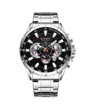 CURREN 8363 Watch for Male Men Quartz Man Wristwatch Watches with Stainless Steel Strap Band Three Sub-Dials Second Minute Microsecond Chronograph Date Calendar Indicator Waterproof Luminous Hands Wearable Accessories