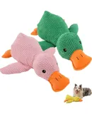The Mellow Dog Calming Duck, Stuffed Duck Dog Toy, Cute No Stuffing Duck with Soft Squeaker, Dog Stuffed Animals Chew Toy, Durable Squeaky Dog Toys for Indoor Puppy (Pink+Green)