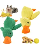 Emotional Support Duck for Dogs,Durable The Mellow Dog Calming Duck Dog Squeak Toys,Soft Plush Yellow Stuffed Duck Dog Chew Toy for Dogs Indoor Puppy (Yellow+Green)