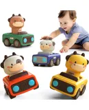 3+1iLearn Push-On Car Toys for Toddlers 1-3 Years Old, Baby Animal Racing, Baby Toy Car Set, Baby Push-Pull Friction Car Toys for 6-9-12-18 Months, 1st Birthday Gift for Boys 1-2 Years Old