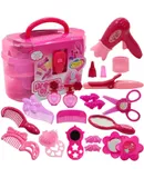 Baby Doll Accessories Salon Hairdressing Set with Carrying Case - Includes Comb, Mirror, Scissors, Hair Dryer, Hair Clips, etc， For Baby Girl 3-6 Years Old