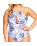 Raisins Curve Ola Lace High Neck One Piece Swimsuit - Plus In Palm Pacifica