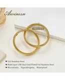 Gold Bangles for Women Chunky Stretch Bangles Bracelets Set 18K Gold Plated Stainless Steel Link Chain ,10mm gold bangle set of 2