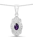 0.54 Carat Genuine Amethyst And White Topaz .925 Sterling Silver Pendant