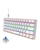 Portable Mechanical Gaming Keyboard, LED Backlit Compact 61 Keys Mini Wired Office Keyboard with Red Switch for Windows Laptop PC Mac - White/Blue