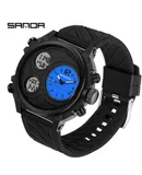 Three Time Display Sanda Brand Quartz For Men Led Sport Digital Watches 50m Waterproof Electronic Wristwatch Alarm Clock Relogio-black  blue