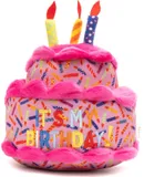 Birthday Cake Tough Chew Toy for Dogs Durable Tug & Toss Play Chomp-Resistant Fabric & Mesh Lining Safe, Non-Toxic Materials Multiple Squeakers for Interactive Fun