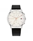 Reloj Tommy Hilfiger Hombre | Coleccion Easton | Modelo 1710434 | Caja Redonda | Ø 44mm Acero inoxidable | Cierre Hebilla | Movimiento Cuarzo | Dial Blanco | Cristal Mineral | Correa Cuero Plateado | 50m / 5 ATM | Línea Clásico