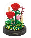 Flower Bouquet Building Block Toys with Dust Cover, Mini Building Block Red Rose Set, Home Decor Gifts, Plant Series, Mother's Day Christmas Gift for Daughter