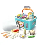 Kids Picnic & Kitchen Playset,Portable Pinic Basket with Musics & Lights, Color Changing Play Foods, Sink,Pretend Play Oven