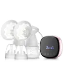 Double Electric Breast Pump Breast Feeding Pain Free Stepless knob LED HD Display, Strong Suction Power, Rechargeable, BPA Free, Quiet（Pink）
