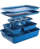 BAKKEN Kitchen Baking Pan Set - Nonstick Blue Marble Coating, Commercial Grade Carbon Steel Bakeware Sets, Baking Kitchen Essentials, PFOA, PFOS, PTFE Free, Oven Safe Tray (Up To 450° F), Set of 6