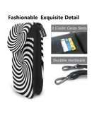 Black And White Op-Art Spiral Pu Leather Crossbody Phone Bag Card Slots Flip Phone Purse With Adjustable Strap 7.6x4.9inch