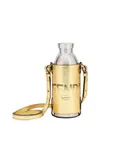 Fendi Roma Logo Steel Bottle and Gold Leather Holder Set