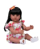 55 cm pink super soft silicone Reborn doll real touch toys for girls Reborn doll set Best gift for girls-Dark Skinned Brunette Big Red Floral Pants