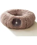 2-in-1 Cat Tunnel Bed for Indoor Cats, Cat Play Donut Tunnel with Washable Circle Cushion, Round Pet Peekaboo Cave Toy with 2 Entryways for Kitten/Rabbit/Ferret, Blue