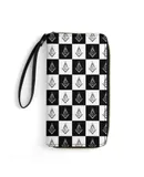 Freemason Checkered Pattern Wallet for Womens PU Leather Zip Around Wallers Clutch Wristlet Travel Long Purse