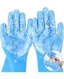Pet Grooming Gloves, Heat Resistant Cat Bathing Gloves with High-Density Teeth, Silicone Dog Bathing Gloves with Enhanced Five Finger Design, Bathing and Massaging for Dogs and Cats