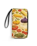 Watercolor Fruits And Vegetables Wallet for Womens PU Leather Zip Around Wallers Clutch Wristlet Travel Long Purse