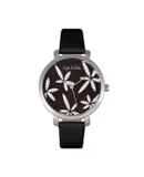 Sophie & Freda Key West Leather-Band Watch w/Swarovski Crystals - Silver/Black