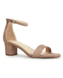 J. Adams Daisy Heeled Sandals For Women - Ankle Strap Low Block, Open Toe Dress Pumps, Chunky Heels For Women Taupe Vegan Suede 11