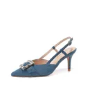 Sandals/Lian Root/Temperament/Kafuu/High Heels/Small Blue/Professional/Denim/Back-Wrapped/Denim