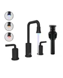2-handle Black Bathroom Sink Faucet with LED Temperature Color